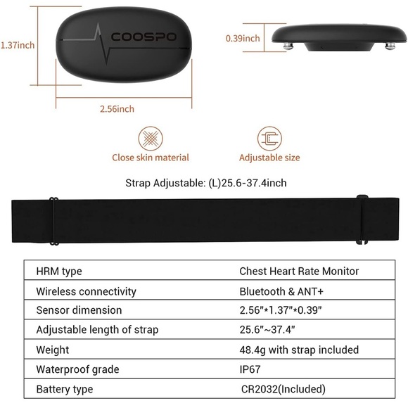 COOSPO Heart Rate Monitor Chest Strap Bluetooth Waterproof, Compatible Peloton - Picture 9 of 12